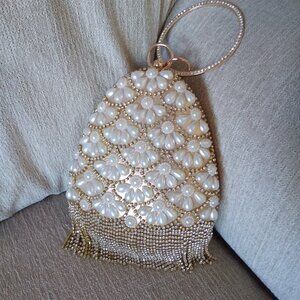 Handbag, Gold, Pearls, Rhrinestones. NWOT
